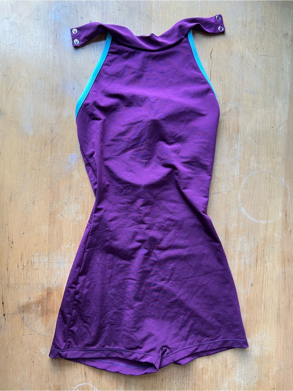 Mirella Unique Purple & Turquoise Snap Halter Neck Leotard / Biketard